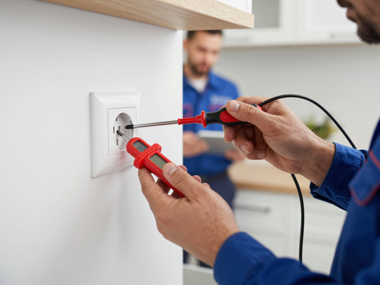 Professional electrician performing electrical wiring and installation work